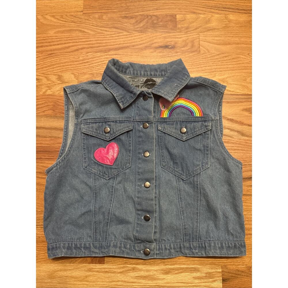 XOXO Lisa Frank X Doe Denim Vest Size Large Girls Juniors Rainbow Unicorn
